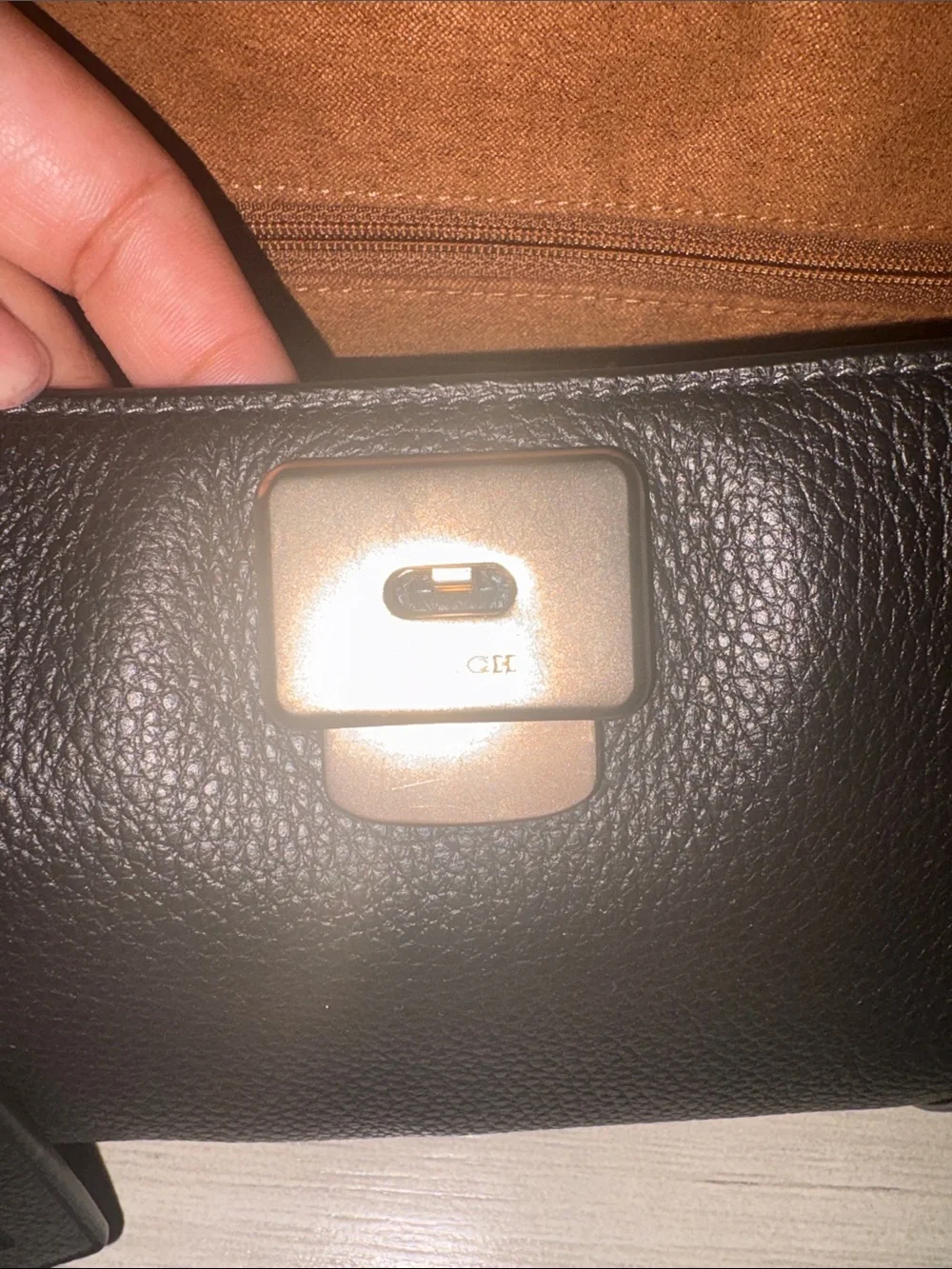 Coach Black Pebbled Leather Flap Shoulder Bag with Gold Accent